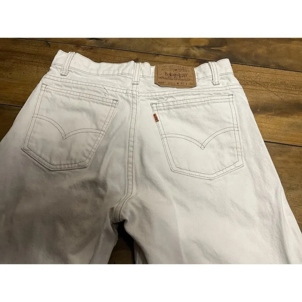 Vintage Levis 505 Jeans Mens 31x36 USA Made Orange Tab 90s Tapered Leg White